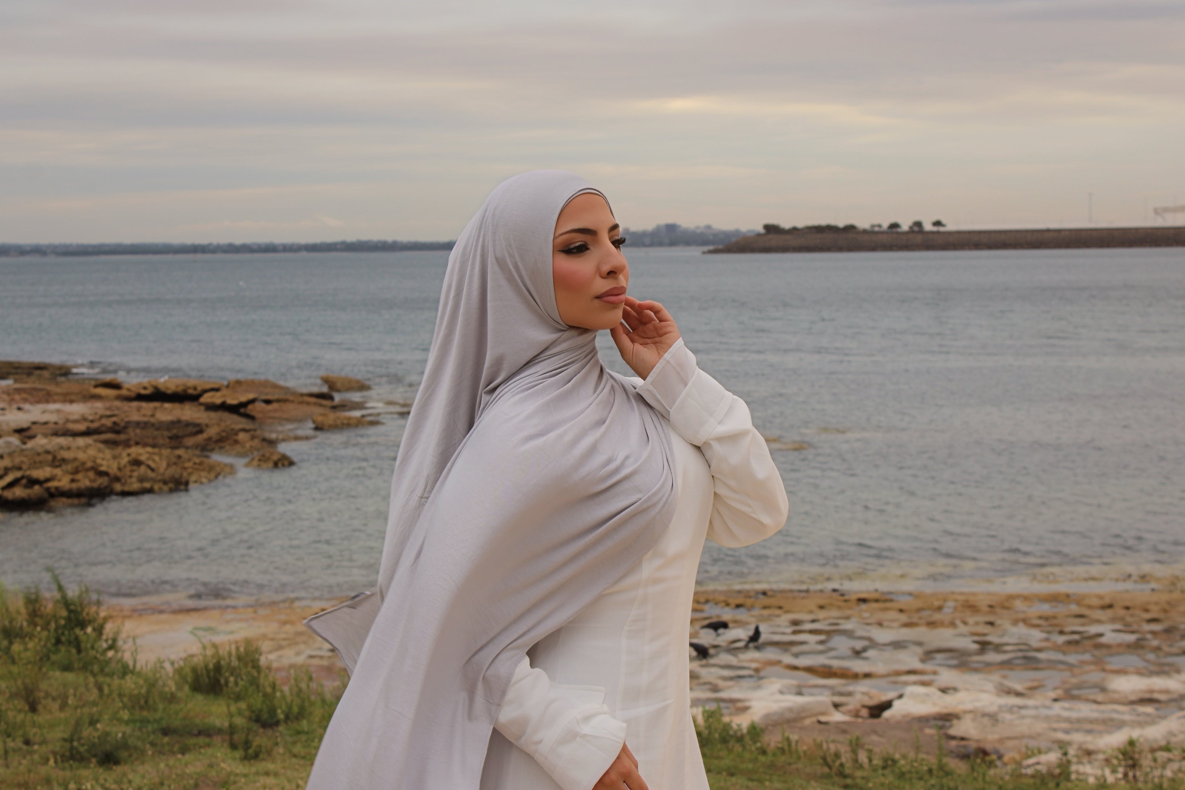 Silver Jersey Hijab Set